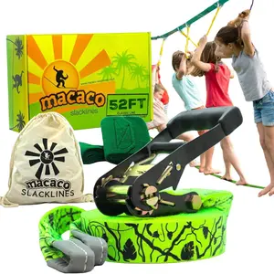 52ft Slackline Kit for Kids and Adults | Beginner Friendly Slackline | Slack Line Set with Tree Protectors, Cotton Carry Bag & Steel Ratchet | Outdoor Gym for Kids