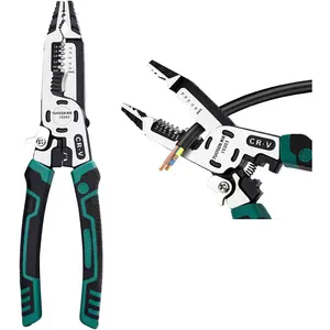 10-in-1 Multifunctional CR-V Plier Integrated Wire Stripper Cable Cutter Crimper Side Cutter Shearing Screw Gripping for Electric Cable