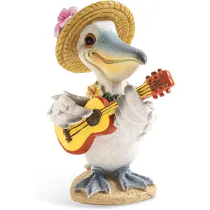 Beach Pelican Figurine, 6" Resin Summer Pelican Statue Coastal Bird Garden Decor, Nautical Ocean Themed Room Tropical Table Shelf Planter Outdoor Patio Yard Lawn Pool Decorations for Home