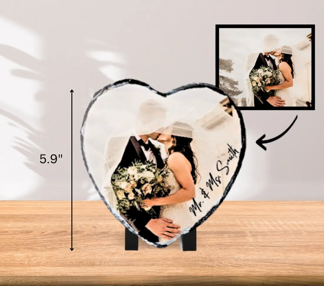 Personalized Heart-Shaped Stone- 9.84" Matte Finish Stone with Custom Photo and Text