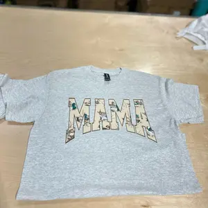 Mama T-Shirt - Gray Crew Neck Short Sleeve with "Mama" Design, Casual Style for Everyday Wear