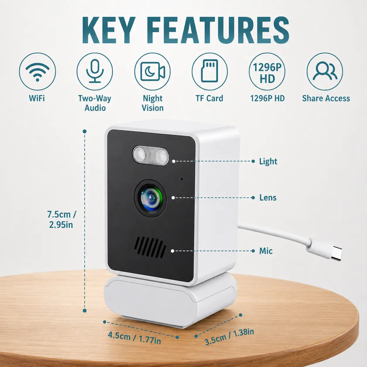 Indoor Window Security Camera, 1296P WiFi Home Camera with Two-Way Audio, Night Vision and Multi-User Viewing