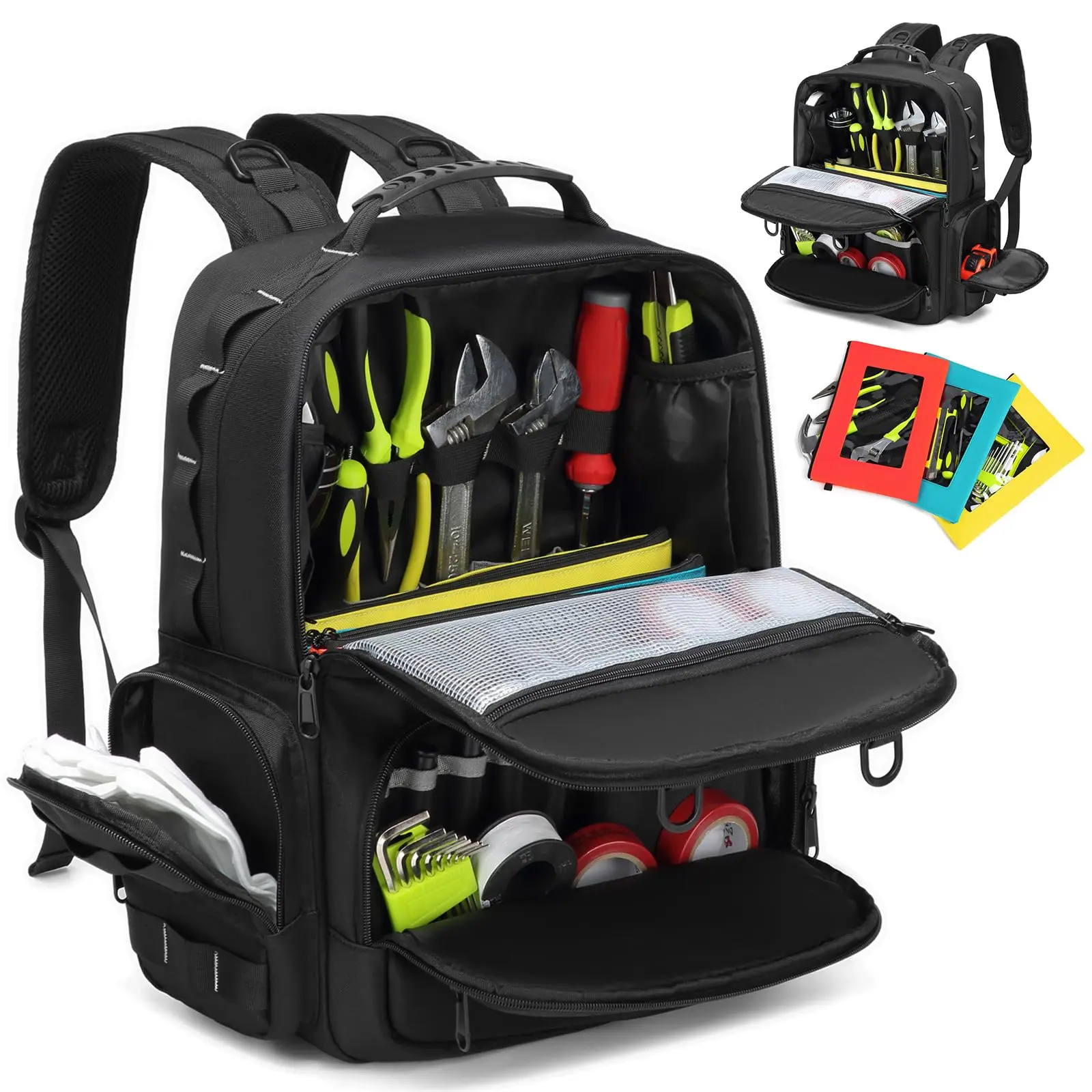 Tool Backpack Heavy Duty for Men - 3 Tool Pouches Work Tool Bag for Electrician Industrial Construction HVAC Techs Repairman, Large Space & Durable Sling Tool Bag Molle Tool Bag