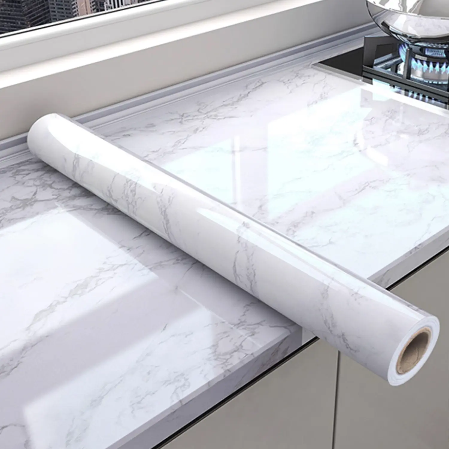 PVC Marble Self-Adhesive Decorative Wallpaper, Waterproof and Oil-Proof Sticker, Marble Backsplash Wallpaper, Marble Wallpaper Peel and Stick, Suitable for Restaurant Kitchen Living Room Interior Walls Background Wall Marble Pattern Wallpaper