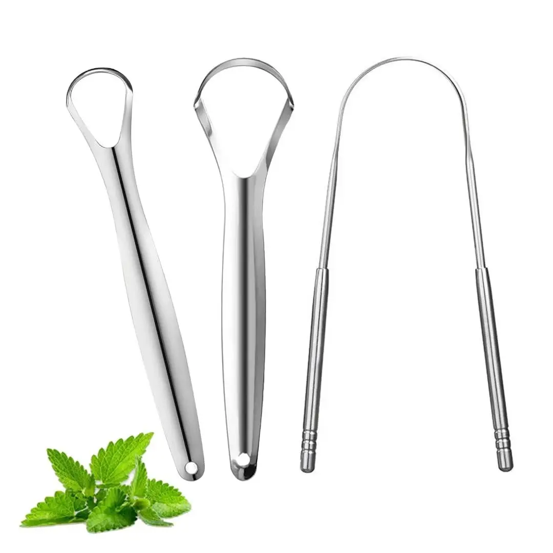 3 Pack Tongue Scraper for Adults, Stainless Steel Tongue Cleaners | Reduce Bad Breath and Fresh Breath(Silver)