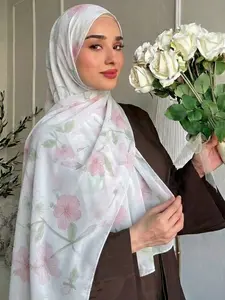 Soft Breathable Long Scarf Shawl, All-Over Digital Print Turban Hijab, Comfortable Daily Wear Accessory, Ideal Gift for Birthdays, Women