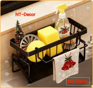 Kitchen Sink Corner Sponge Drain Rack Sink Caddy ultitunctional Durable Cleaning Tool Organizer Storage Rack Dish Soap Dishdoth Brushes Holder for Kitchen &Bathroom