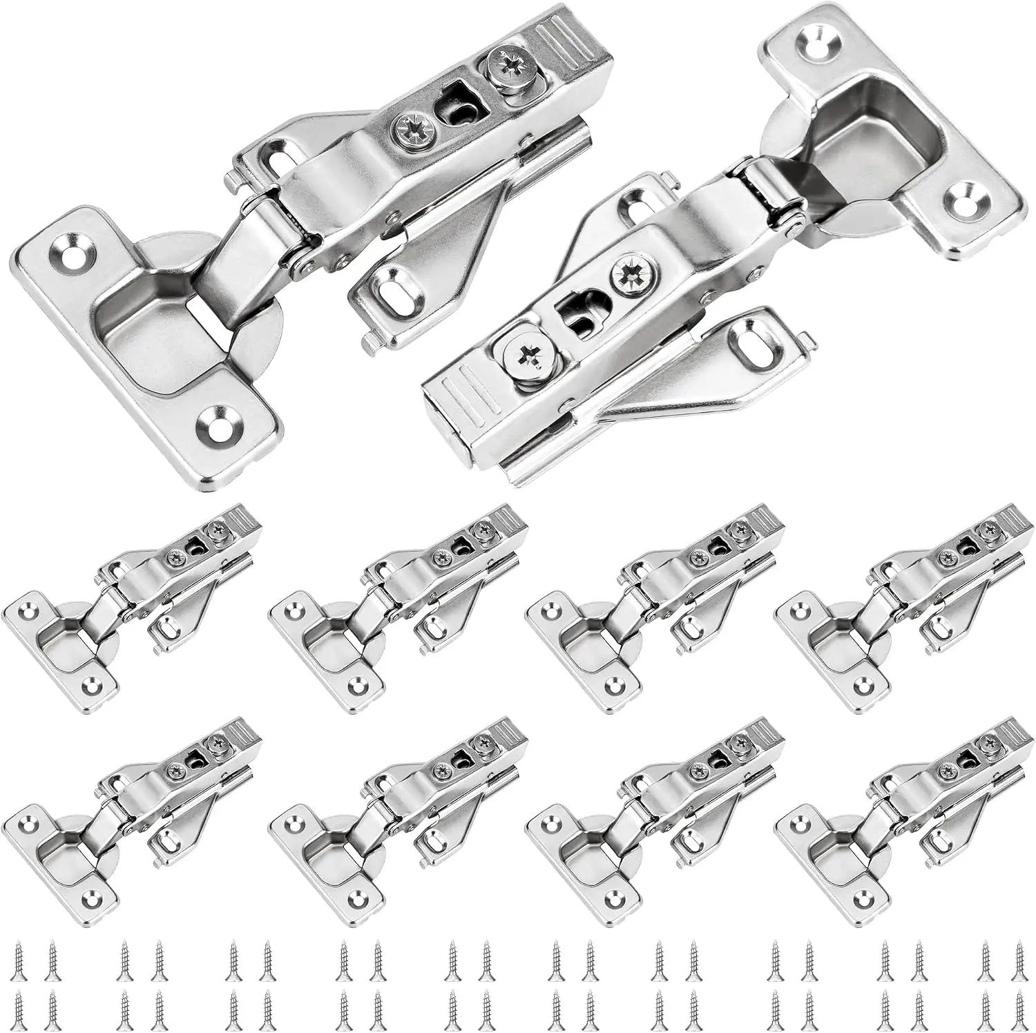 10 Pack 1/2'' Overlay Soft Close Hidden Cabinet Hinges, 105 Degree 3D Adjustable Clip On Plate Concealed Kitchen Cupboard Door Hinges with Screws