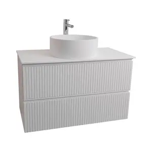 Ares 35.5 Matte White Cabinet, Solid Surface Flat White Counter And Round Solid Surface White Basin 1386, Wall Mounted Modern Vanity Set