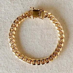 18k Gold Filled Chunky Cuban Bracelet Featuring Box Lock Clasp: 7 inches