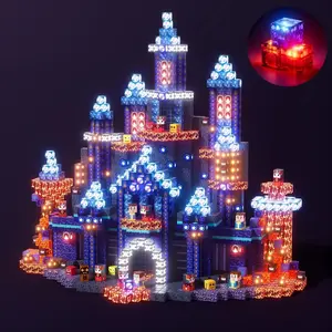 LED Glowing Magnetic Building Blocks,Blue Castle Theme Magnet Cubes Toy Set,STEM Early Education Montessori Toys,Multi-shape Assemble Creative Building Game,Safe Large Size Magnetic Tiles,Birthday Present For Toddler Children Home Interactive Play