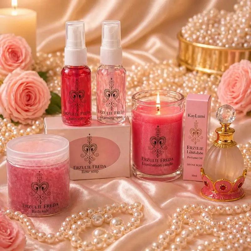 Rose Bath & Body Gift Kit, 5-Piece Lumination Self-Care Collection for Calming & Comforting Evening Routines, with Scented Soap, Salt, Candle, Vanilla Floral Aroma, Cleansing, Stress Relief, Gentle Care for Adults, Gifting Essential