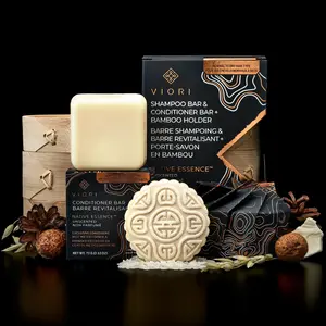 VIORI Beauty Shampoo & Conditioner Bar Set with Bamboo Holder | Unscented