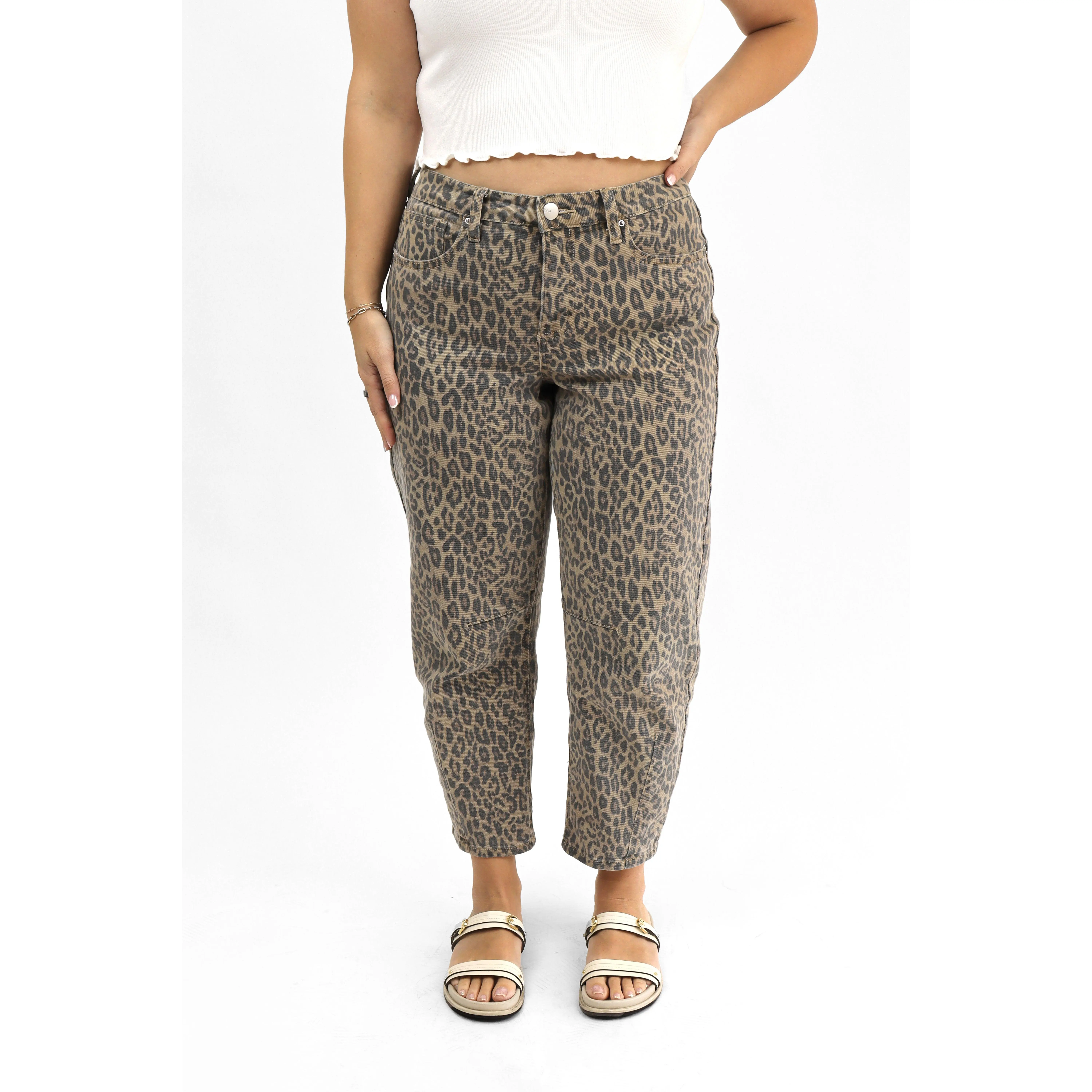Tummy Control Barrel Jeans - Vintage Washed Leopard