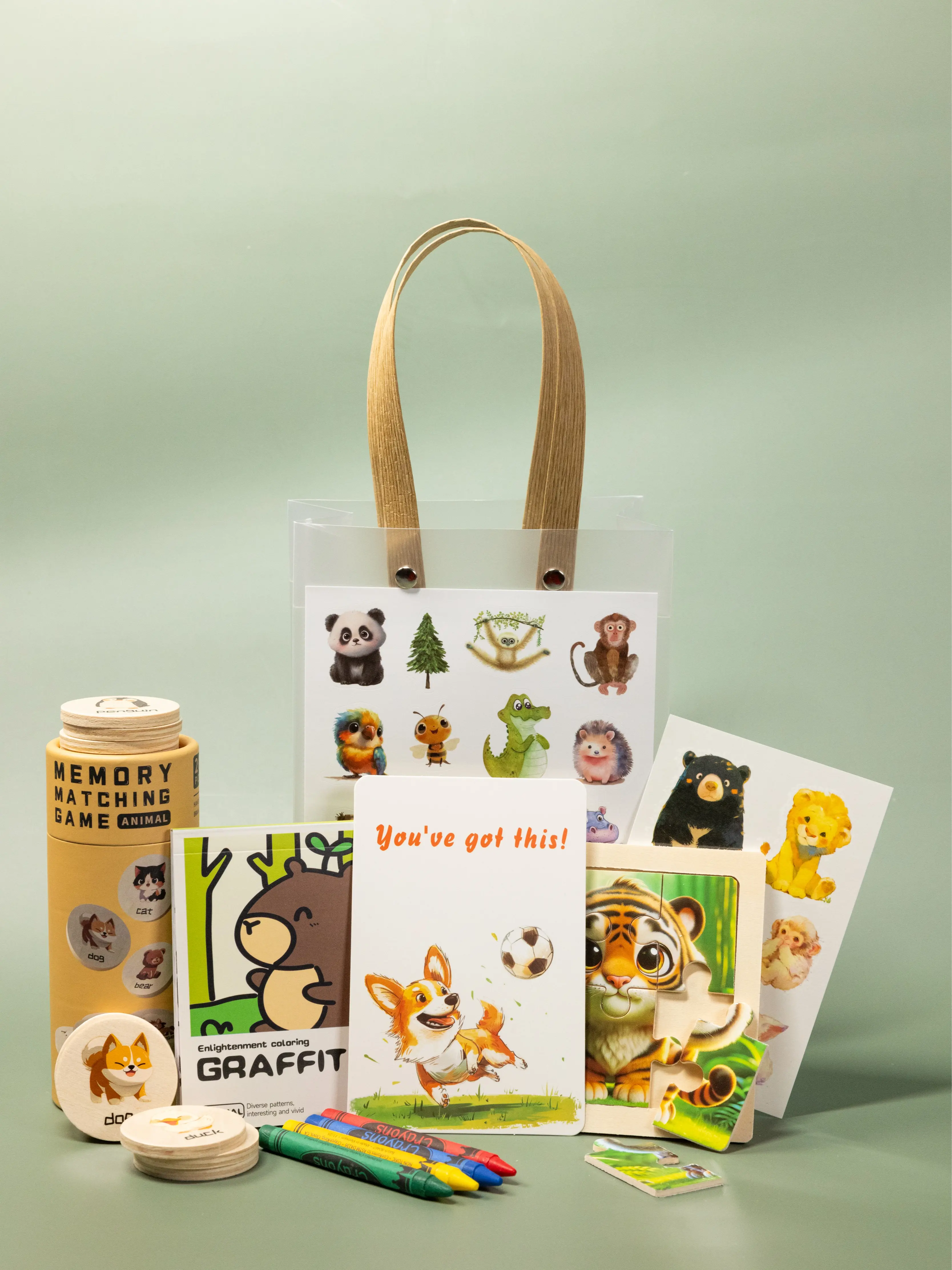 Ready-to-Gift Animal Party Favor Kit Birthday Goodie Bag | Coloring Book, Stickers, Temporary Tattoos, Memory Game, Puzzle