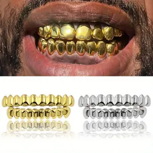 2PCS Unisex Cubic Zirconia Hip Hop Teeth Grills, 20 Teeth Top Bottom Dental Mouth Grills, Punk Tooth Caps, Rapper Jewelry Cosplayer Accessory