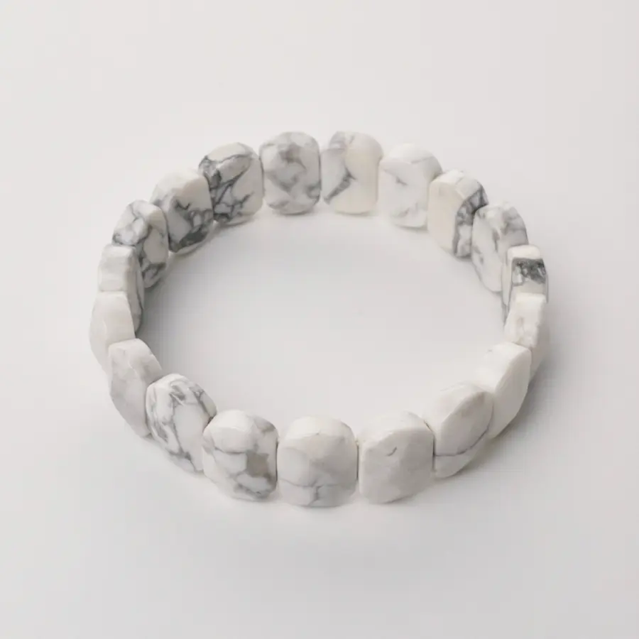 Natural White Howlite Slab Bracelet - Marble Zen Healing Crystal