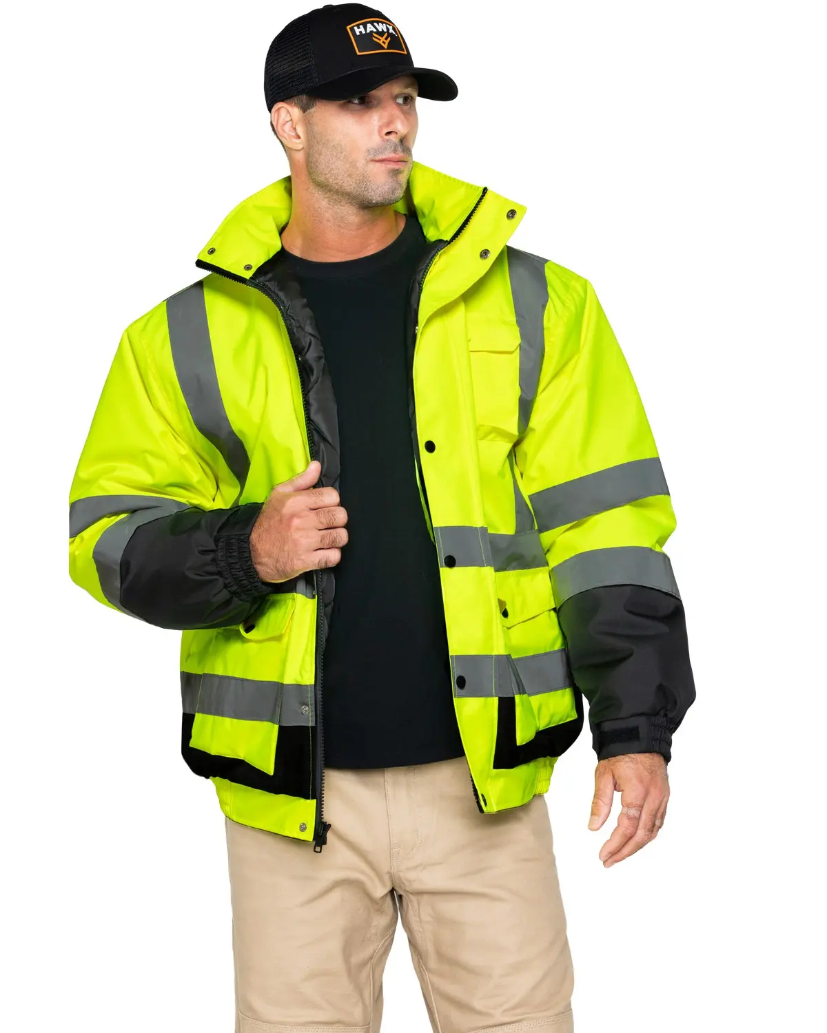 Hawx Men's Men'S 3-In-1 Bomber Hi-Vis Reflective Work Jacket - Hhv01-Ylw