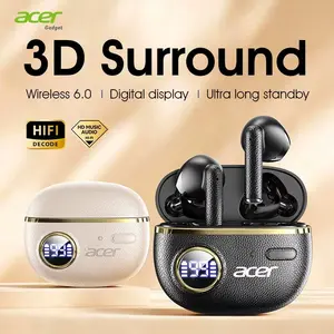 acer True Wireless Earbuds, 60H Playback with LED Power Display, Wireless Charging Case, IPX5 Sweat Resistant, in-Ear Headphones with Mic for Smartphone Laptop Sports