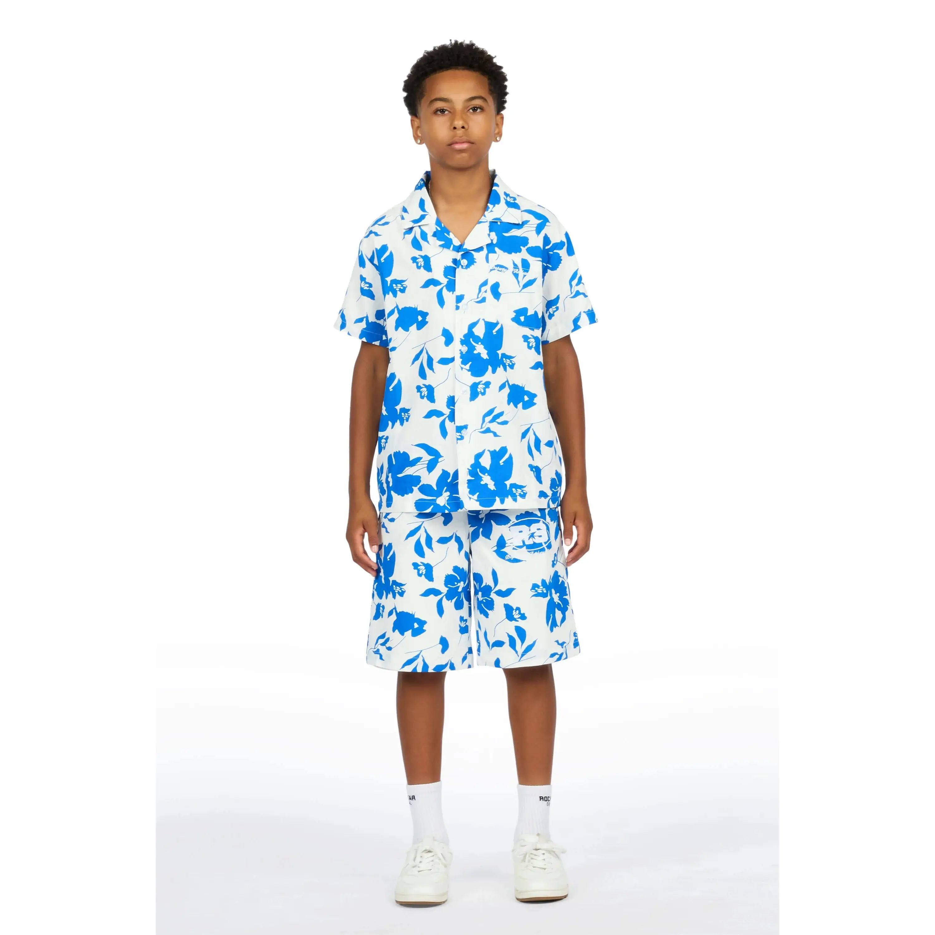 Boys Puka Blue/Cream Button Down Shirt/Short Set