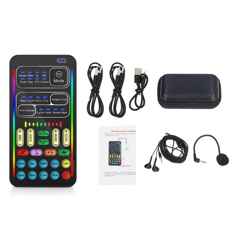 i9 Voice Changer Mini Multiple Audio Effect Bluetooth-Compatible Live Sound Cards Ultra-Thin Portable Live Sound Card Mic Tool