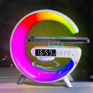 Wireless Speaker with Charger, RGB Light Strip Wireless Speaker with Alarm Clock, Creative Desktop Speaker for Bedroom, Dormitory, Holiday Gift, Music Sync Lights