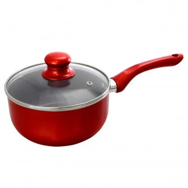 Better Chef 1.5 Qt Ceramic Coated Cookware Saucepan - Red Pot with Glass Lid
