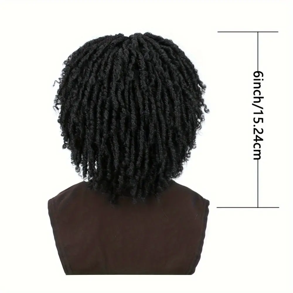 Unisex 6 in Curly Texture High-Density Afro Dreadlock Wig with Headband, High-Heat Synthetic Faux Locs, Rose Net Cap, Easy Daily Wear Style
