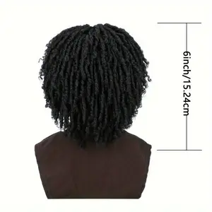 Unisex 6 in Curly Texture High-Density Afro Dreadlock Wig with Headband, High-Heat Synthetic Faux Locs, Rose Net Cap, Easy Daily Wear Style