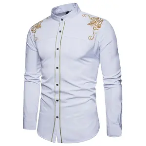 Embroidered Flower Men's Casual Button Up Long Sleeve Shirt, Men's Clothes For Spring Summer Autumn, Tops For Men