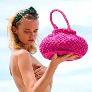 NAGA Macrame Vessel Basket Bag, in Shocking Pink