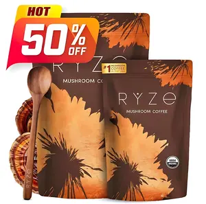 RYZE Organic Mushroom Instant Coffee - USDA Certified, USA-Grown, 6 Adaptogenic Mushrooms (Lions Mane, Turkey Tail), MCT Oil, 30 Servings for Energy & Focus