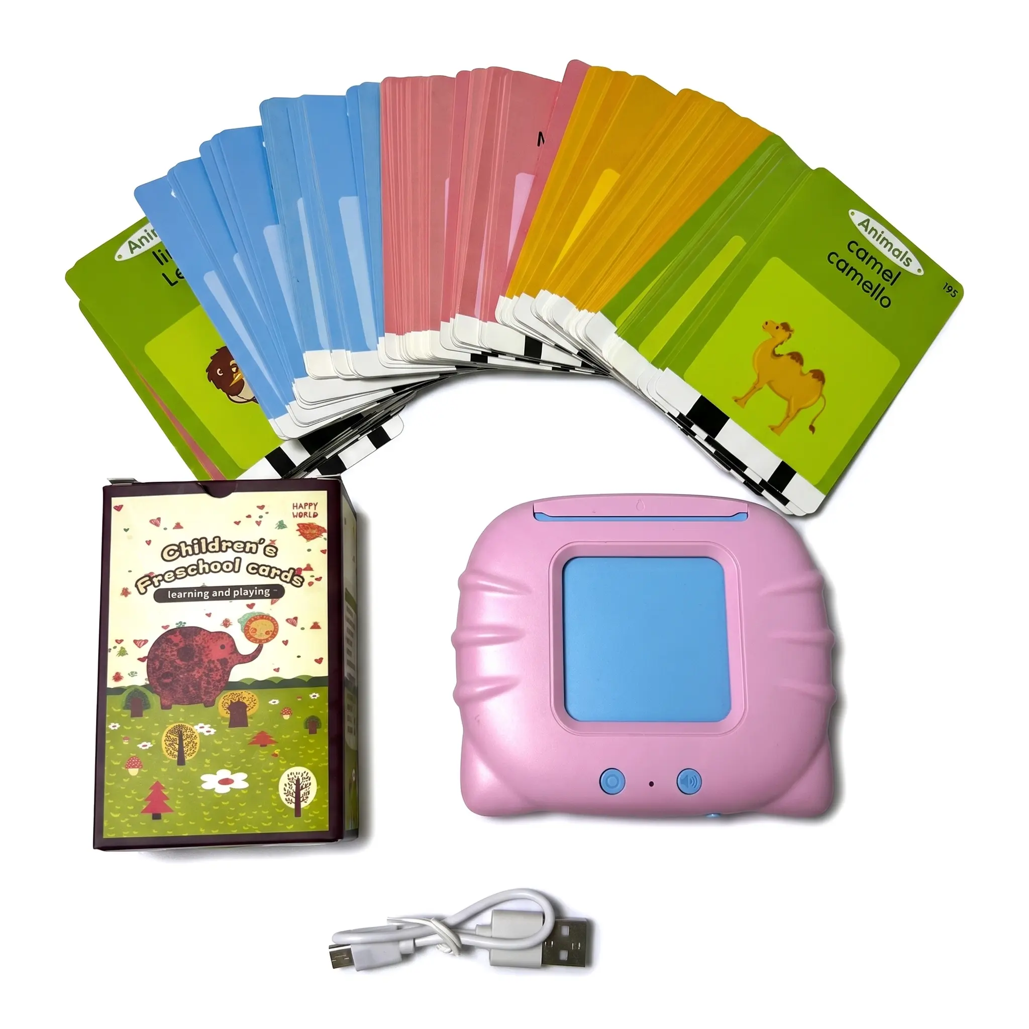 Unisex Bilingual Talking Flashcard Reader - 224-Word English-Spanish Audio Tool, Screen-Free Montessori Preschool Learning Tool, USB Rechargeable Early Learning Machine for Ages 1-6, Aids Children Development