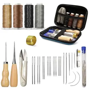 Leather Sewing Kit, Upholstery Repair Kit with Waxed Thread, Sewing Awl, Needles, Heavy Duty Hand Stitching Tools for Car Seats, Sofa, Carpet, DIY Leather Crafts