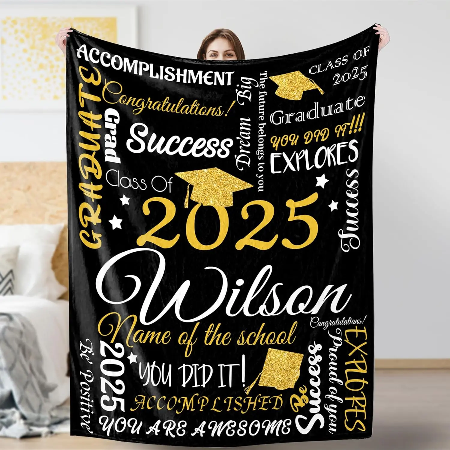 Personalized Graduation Throw Blanket - Class of 2025 Custom Gift, Plush Flannel Blanket for Graduate, Keepsake Gift for Him or Her