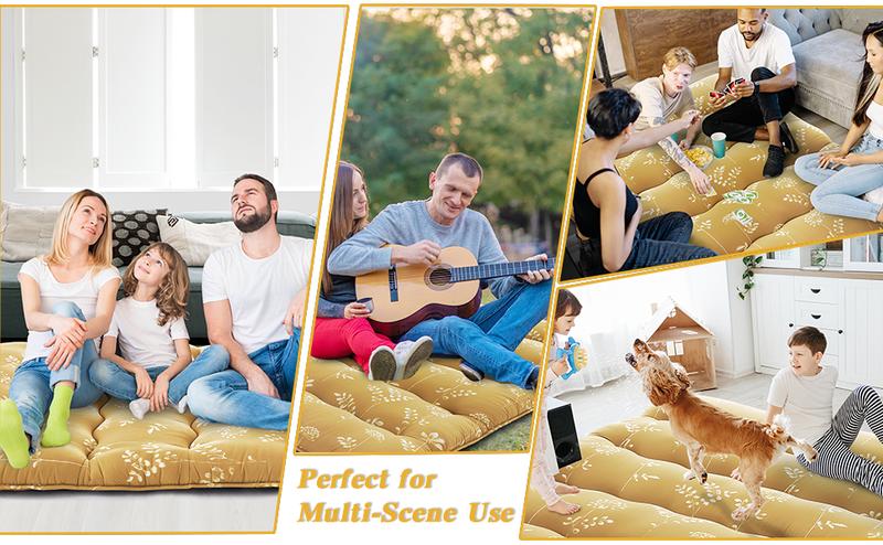 Garvee Japanese Futon Mattress, Full Size Futon Floor Mattress Japanese Style Floral Pattern Mattress for Floor, Tatami Mat, Sleeping Mattress Pad for Camping Travel, Flowers Yellow