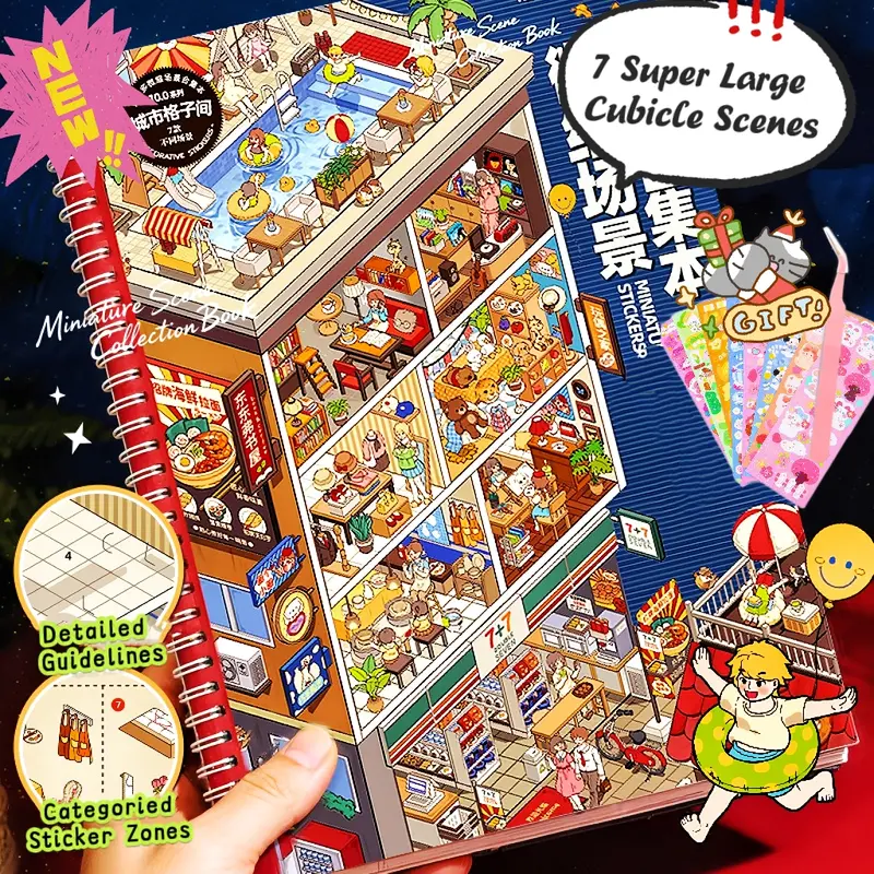 [Telado 10.0-Scratch Resistant Stickers+Guidelines Version] City Cubicle Sticker Scene Book, Street View Series Sticker Puzzles | Upgraded Sticker Quality, Girls Cozy Hobby, Anxiety Relief, Screent-Free Activity, 3D Sticker Scene, Maximalist Stickers