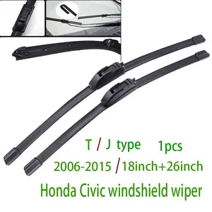 Upgrade Six Rubber Wiper Blade, Boneless Front Windshield Wiper, Fits Honda Civic 2006-2015, 18'' and 26'', Quiet, Durable, Wear-Resistant
