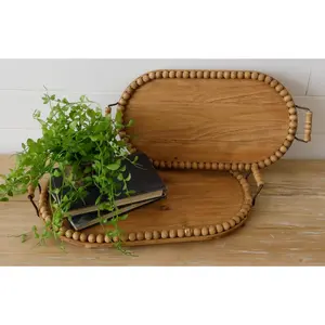 Farmhouse Oval Wood Oval Tray with Beaded Edge - Small