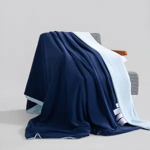 Double-Sided Cooling Blanket for Summer, Silk Smooth Ice Cooling Comforter, Luxury Deep Blue Lightweight Air Conditioner Blanket, Machine Washable Cool Bedding for Single/Double Bed
