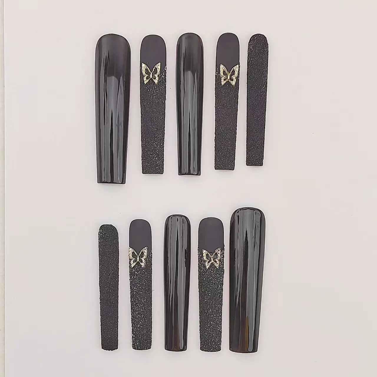 i Nail BLACK BUTTERFIY 10PCS Handmade Press On Nails Reuseble 3D Summer 2025/ Prom