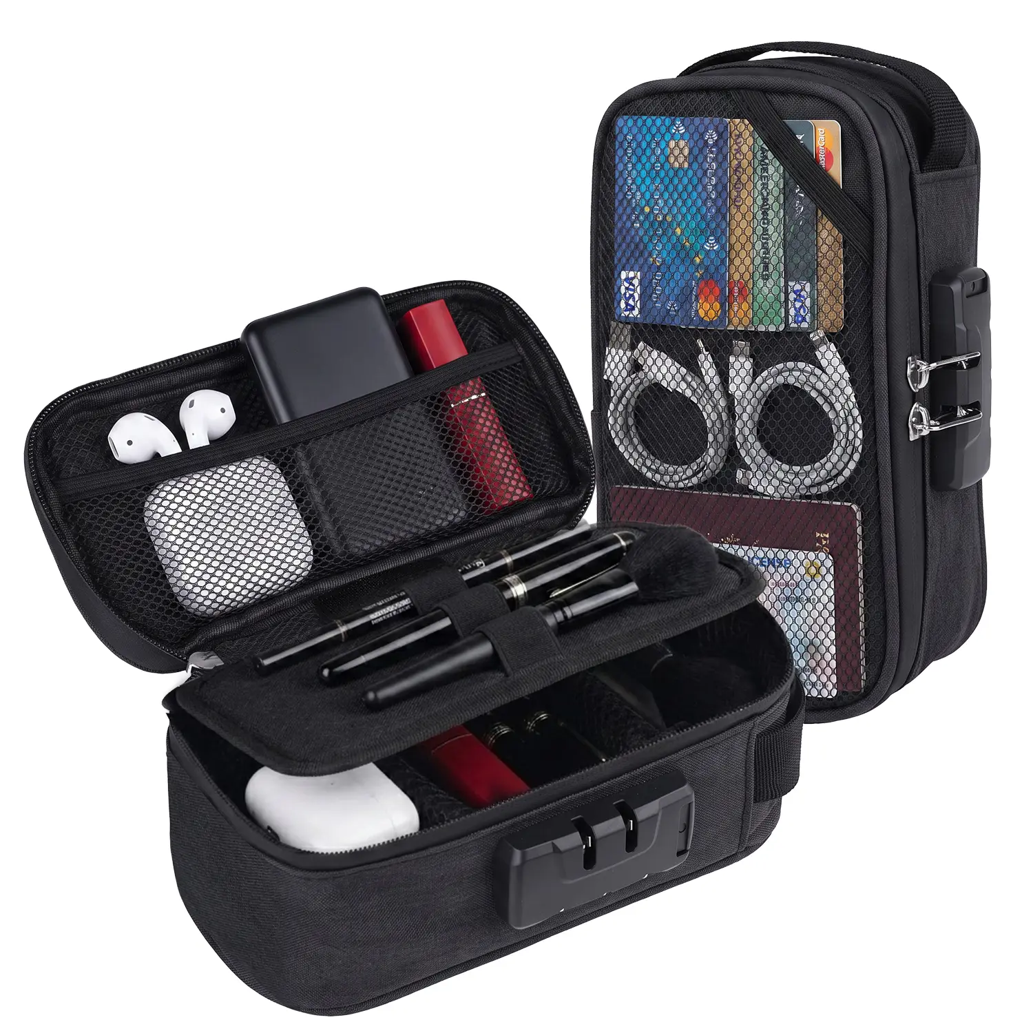 Travel Cable Organizer Bag with Combination Lock, Electronic Double-Layer Tech Organizer Case Storage Box for Travel, Cables, Chargers, Power Bank, Earphones, Cord,backtoschool