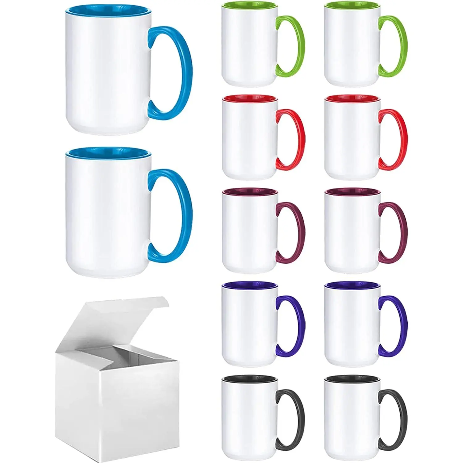 Sublimation Mugs, 15oz, 6  Colors 12Pack