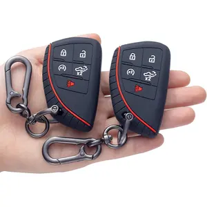 Soft Key Fob Cover Case Compatible with 2022 2023 GMC Sierra and 2022 2023 Chevy Silverado Accessories Smart Key Fob Holder Protector Silicone(2PCS, with Keychain)