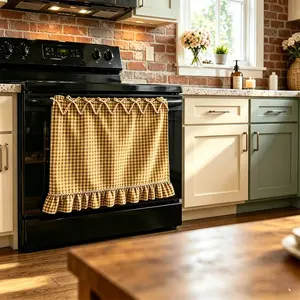 Yellow Handmade Oven Skirt Curtain Tie Top Heat Resistant Farmhouse Kitchen Decor for Oven Dishwasher Washer