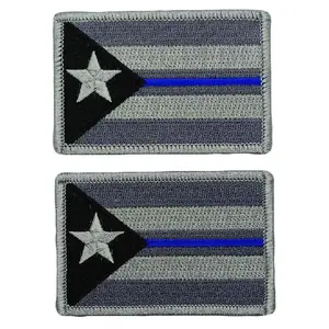 Puerto Rico Flag Police Thin Blue Line Patch [2PC Bundle - 3.0 x 2.0 - “Hook” Fastener -MTP1]