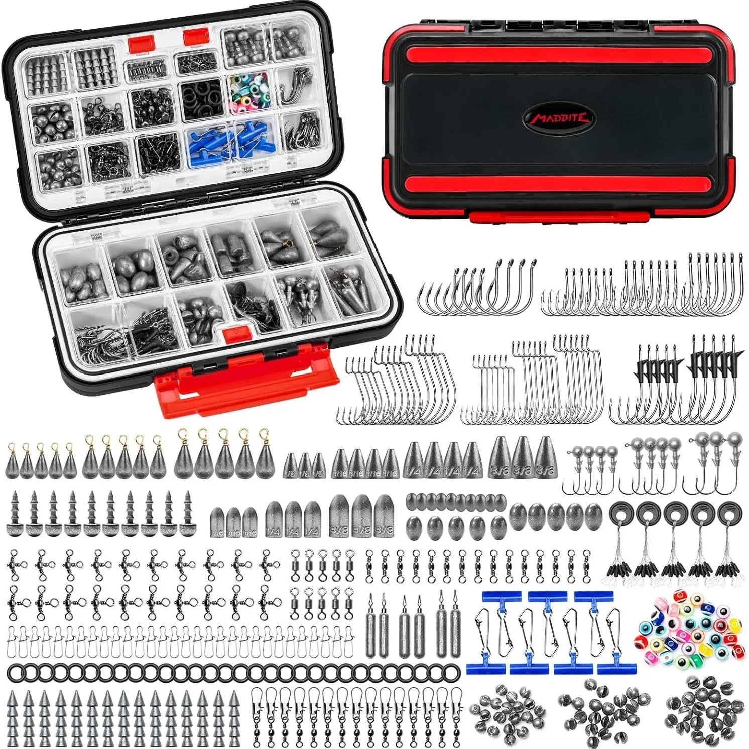 [Back to School Gift] KastKing MadBite Fishing Kit –71/143/182/265/400PCS Complete Tackle Set with Hooks, Sinkers, Bobbers & Storage Box for Bass, Trout & Panfish Fishing Practice Casting Lure  SummerVibes