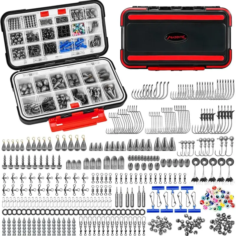 KastKing MadBite Fishing Kit –400PCS Complete Tackle Set with Hooks, Sinkers, Bobbers & Storage Box for Bass, Trout & Panfish Fishing Practice Casting Lure