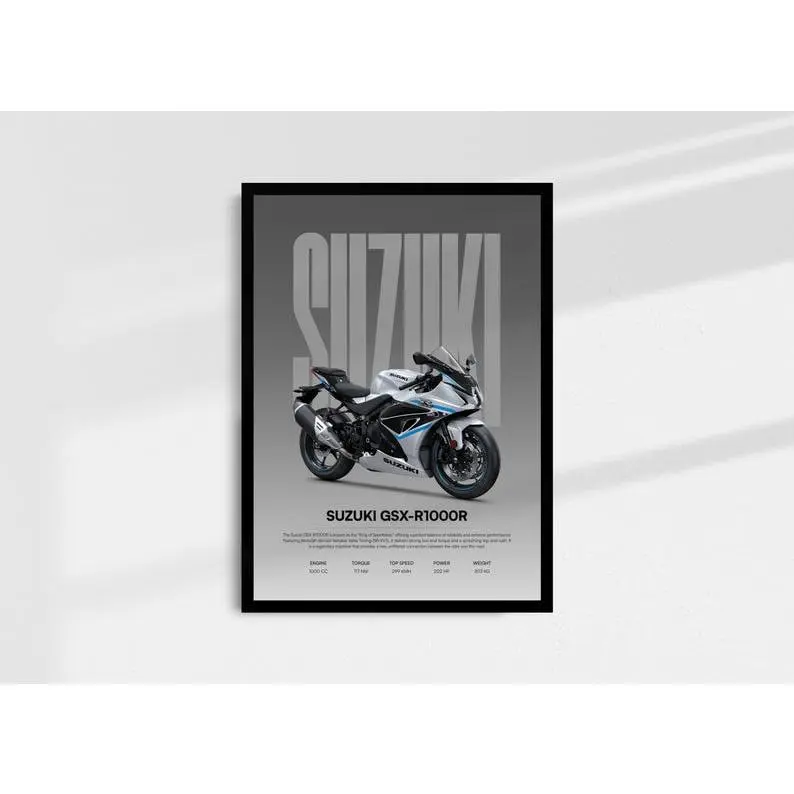 Suzuki GSX-R1000R Motorcycle Poster, Suzuki Wall Art, GSXR 1000, Product without frame
