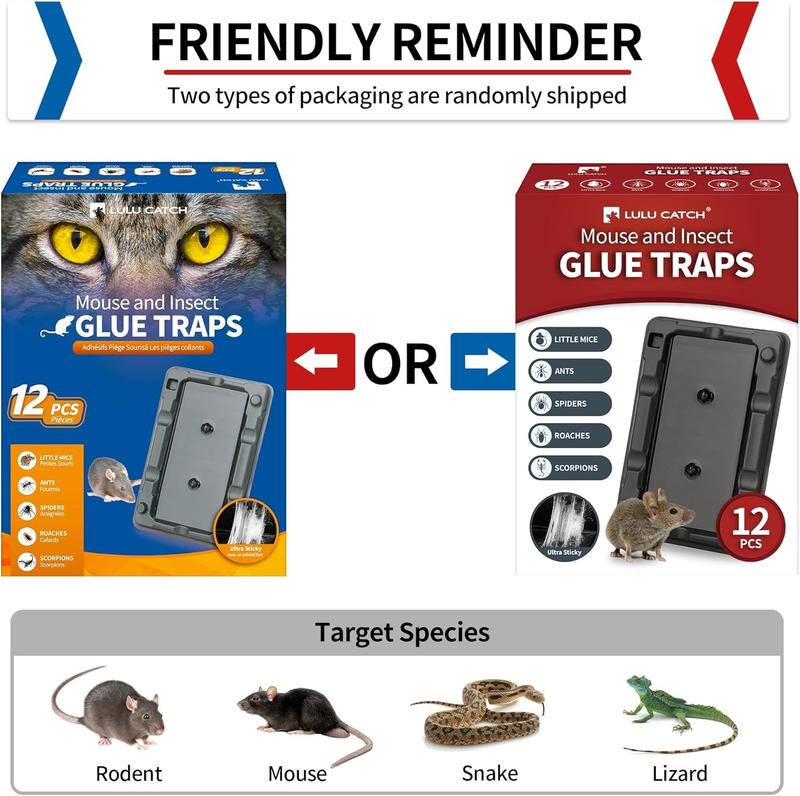 LULUCATCH Mouse & Insect Traps 12 Pack, Heavier Sticky Traps with Non-Toxic Glue for Small Mice & Insects. Sticky Mouse Traps Indoor, Easy to Set, Pet Safe Pest Control